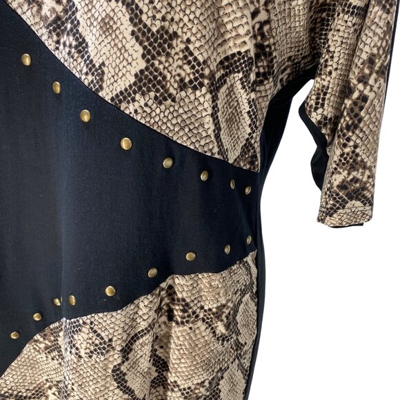 Coco Bianco Womens L Snake Print & Black Tunic Top With Stud Accents Career Chic - Picture 2 of 11